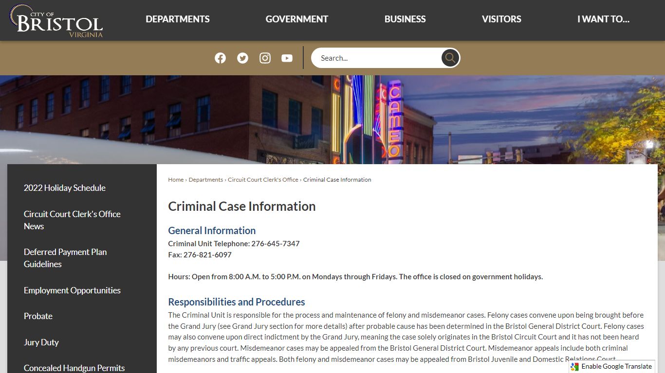 Criminal Case Information | Bristol, VA - Official Website